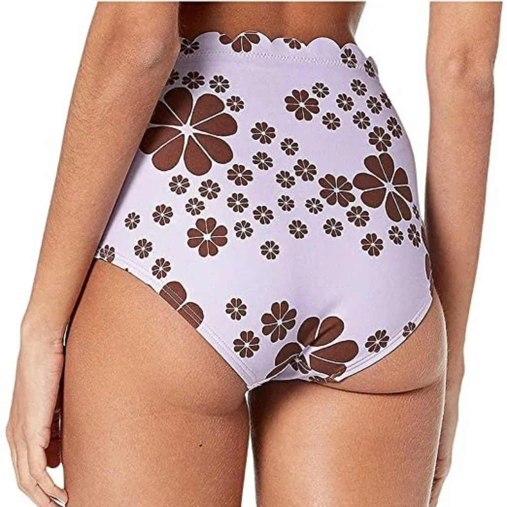 Kate Spade New York Scalloped High Waisted Bikini Bottoms Frozen Lilac